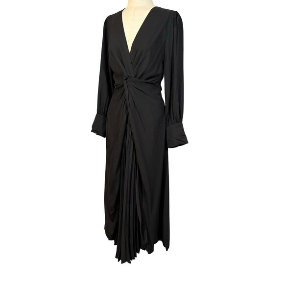 Sandro Paris LBD Black Long Sleeve Wrap Pleated Maxi Dress Luxury Minimalist - Picture 4 of 14